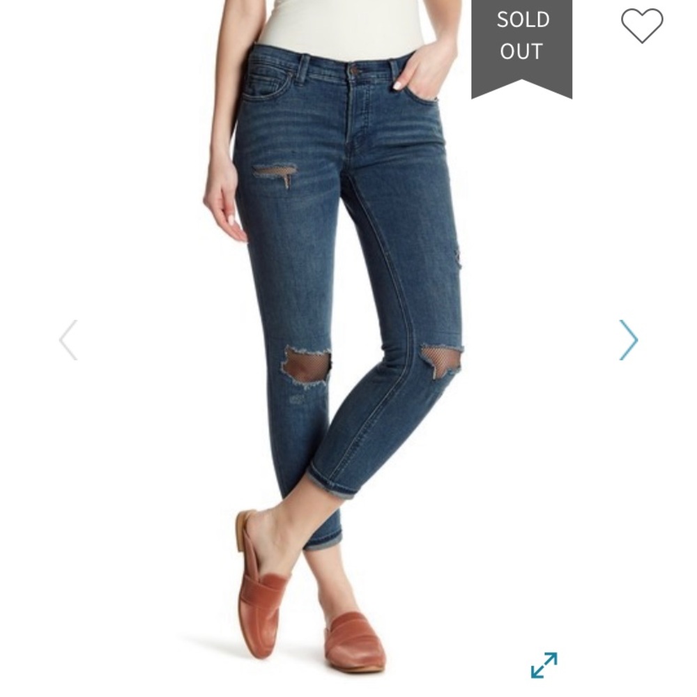 Free People Distressed Fishnet Skinny Jeans